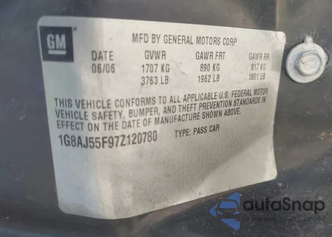 2007 Saturn Ion Ion 2 из США, поврежденный, VIN 1G8AJ55F97Z120780